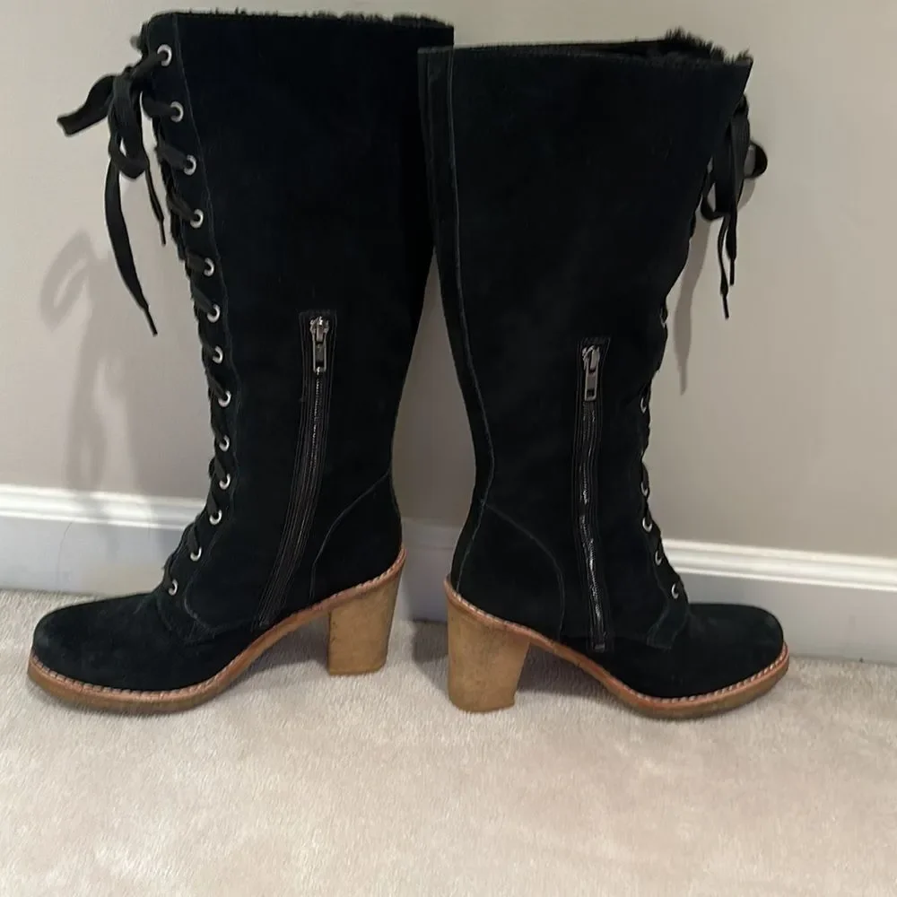 UGG Boots Women’s Aubree Winter Black Suede UGGplush lining Side Zip Sz 9 - Picture 9 of 16